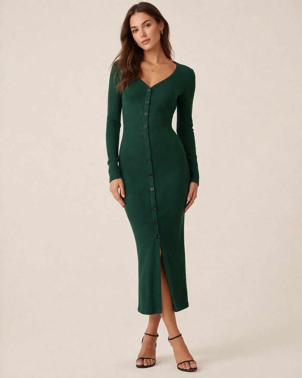 Reformation Ricky Ribbed Knit Bodycon Midi Dress in Emerald Green, XS